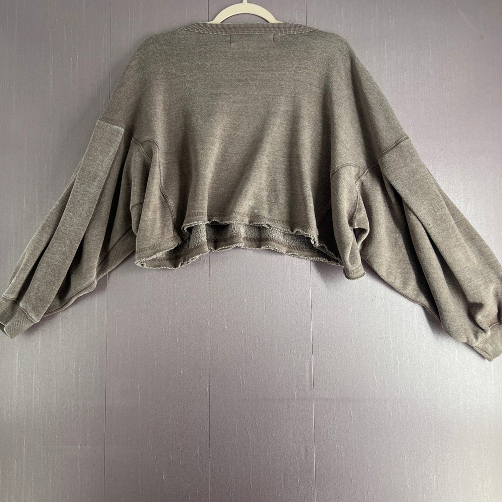 Vintage Havana Cropped Balloon Sleeve Sweatshirt Streetwear Brown Taupe Small - Picture 4 of 7